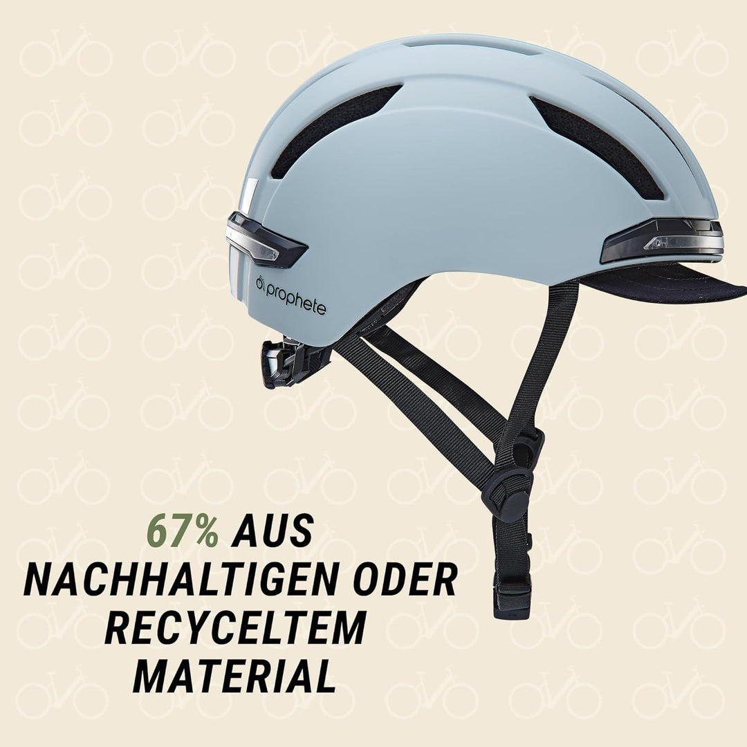 Prophete E-Bike Helm ECO Urban Fahrradhelm, Inmold Technologie, LED-Licht vorne und hinten (360° Sic