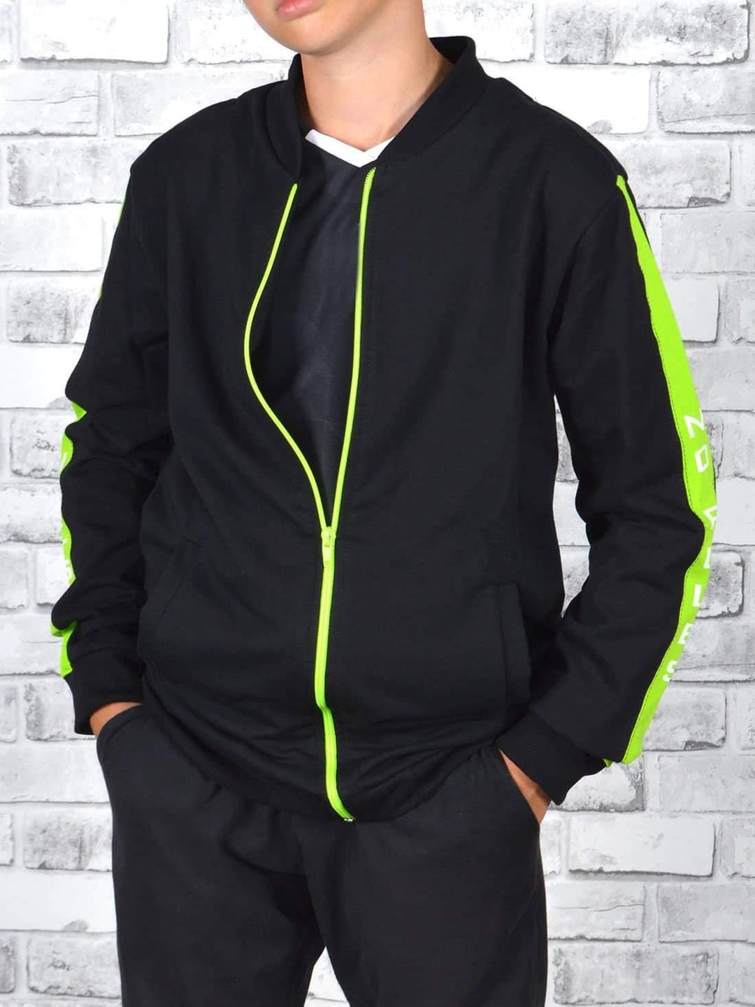 Jungen Kinder Hoodie Pullover Sweatjacke 30238, Schwarz-hellgrün