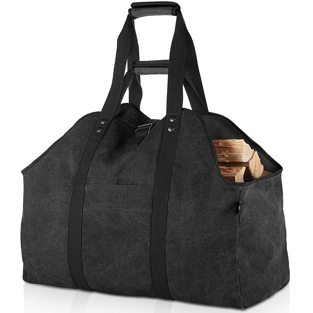 BONTHEE Extra Grosser Kaminholzträger Holzkorb Brennholztasche Tragetasche aus Segeltuch mit 2 Griff