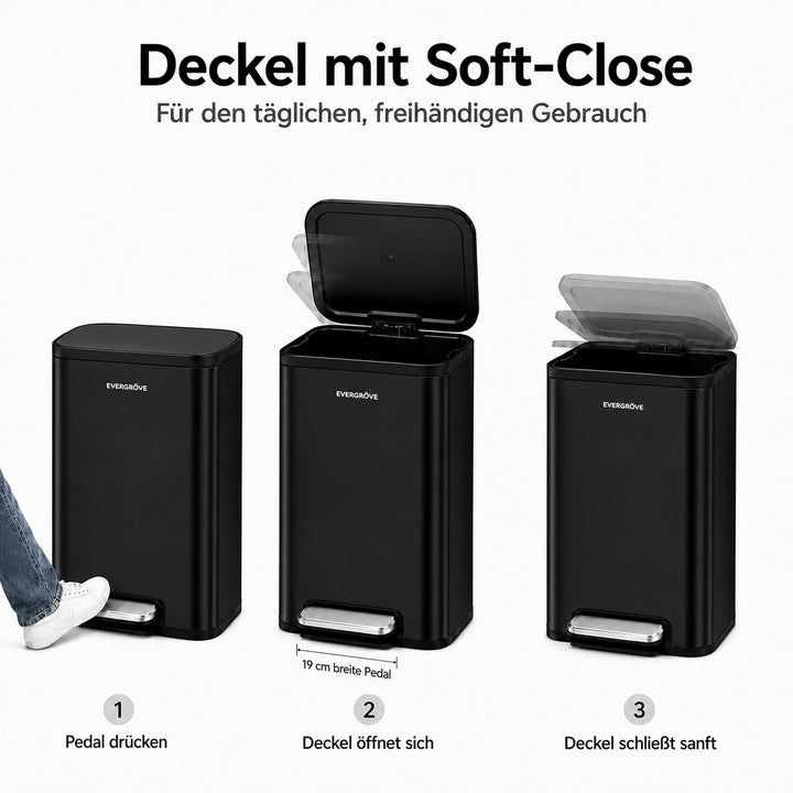 EverGrove Recycling 50L Edelstahl-Mülleimer mit Fusspedal (Schwarz Nr. 2), Schwarz Nr. 2