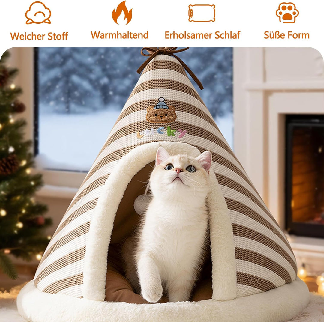 Galatée Katzenhöhlenbett, Süsses Katzenhaus-Hundeiglu Mit Abnehmbarem Kissen, Bequemes Dreieckiges H