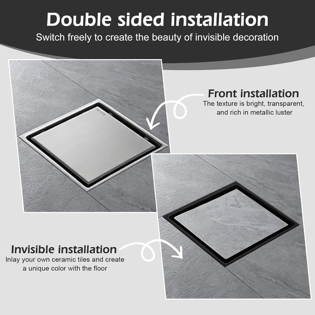 Duschrinne Quadratisch Edelstahl, 15x15cm Bodenablauf Dusche mit 360° Siphon Geruchsstop Haarfilter,