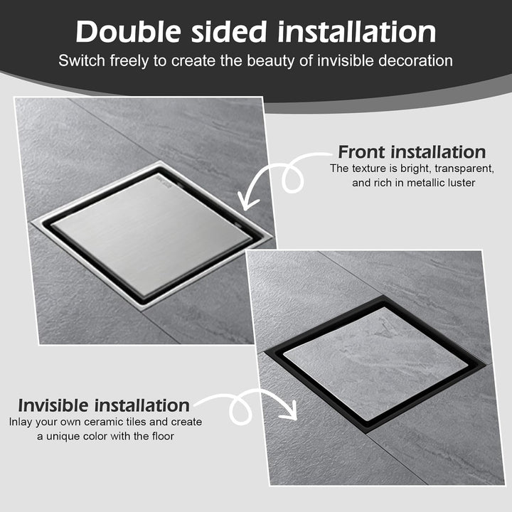 Duschrinne Quadratisch Edelstahl, 15x15cm Bodenablauf Dusche mit 360° Siphon Geruchsstop Haarfilter,