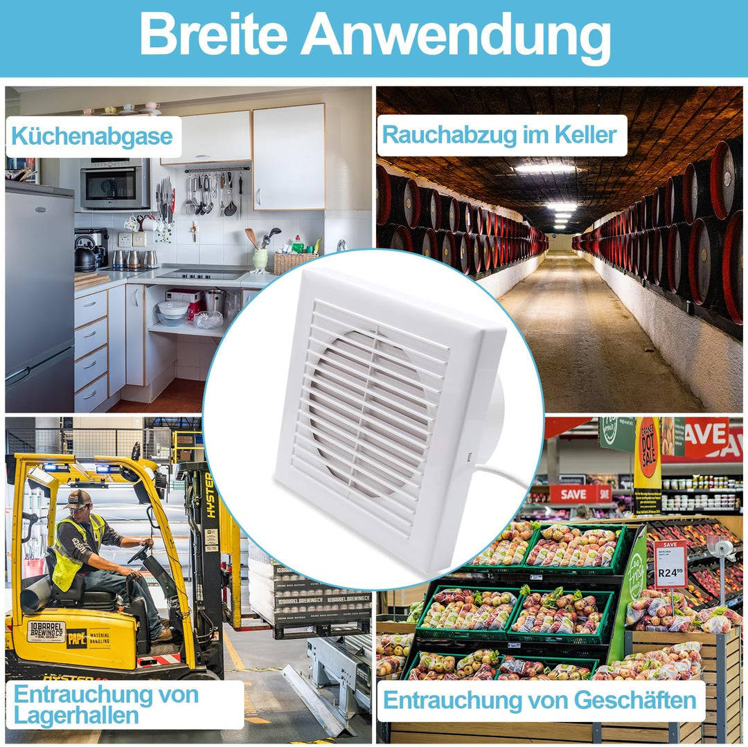 100mm Leiser Badlüfter, Plug-and-Play, 130m³/h 12W Badventilator, 100mm