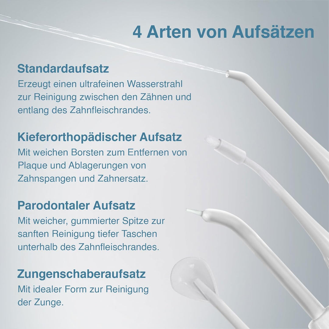Aquasonic Aqua Flosser - Professioneller Wiederaufladbarer Wasserzahnseidenreiniger mit 4 Aufsätzen