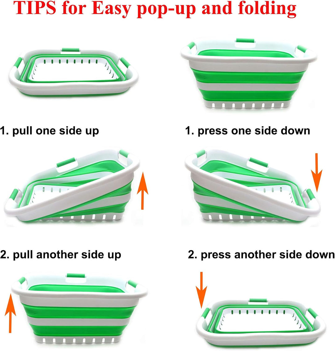 SAMMART 41L Collapsible 3 Handled Plastic Laundry Basket - Foldable Pop Up Storage Container/Organiz