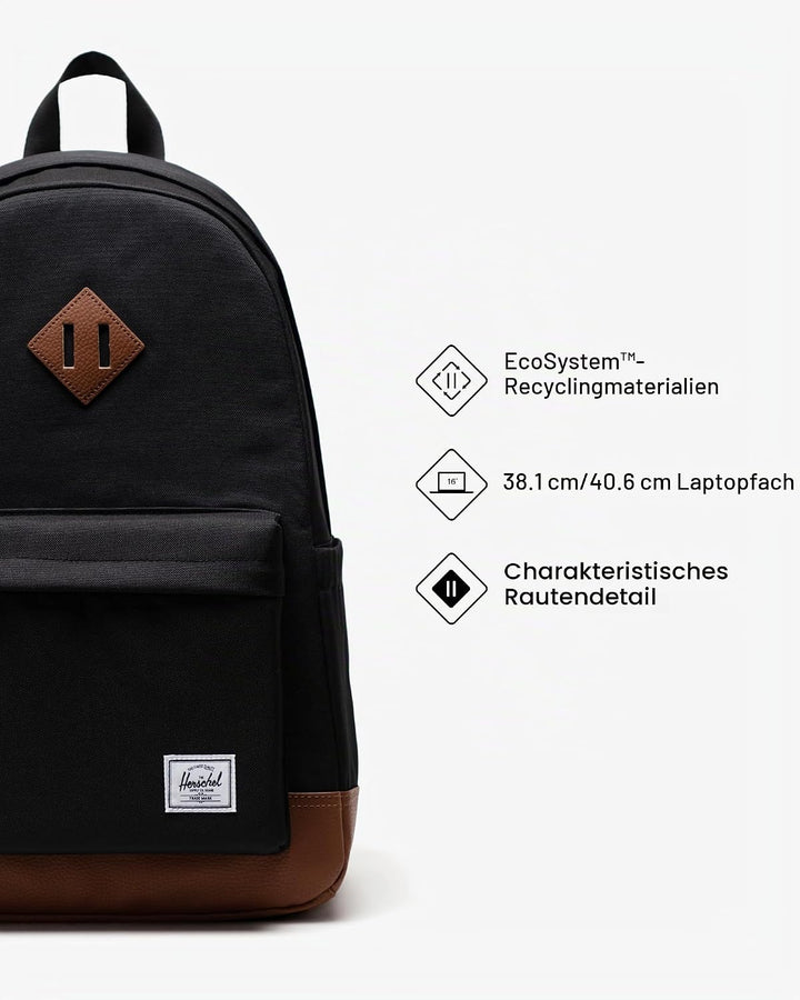 Herschel Unisex Heritage-Rucksack Backpack, Schwarz Black/Tan, Black/Tan