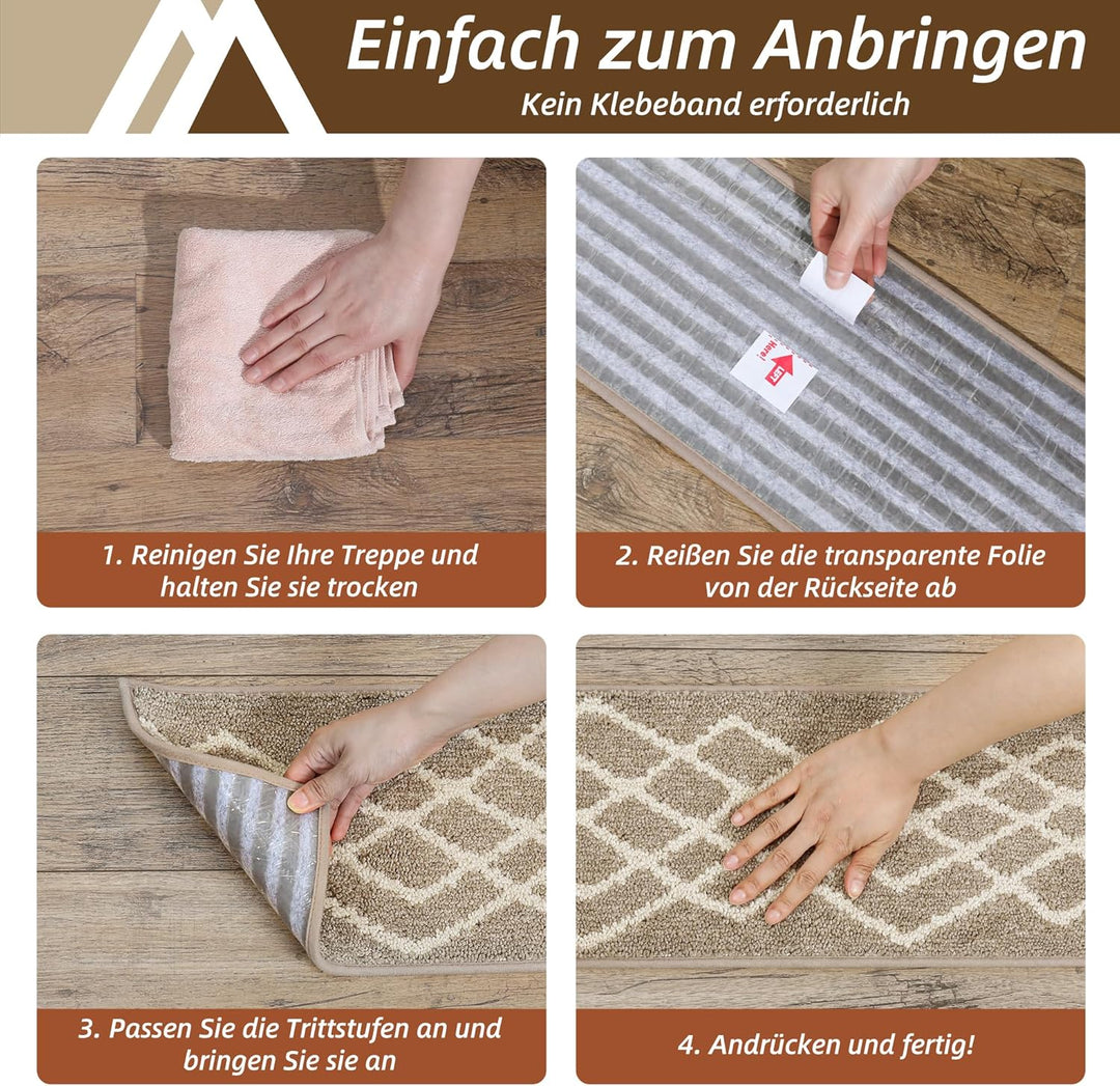 COSY HOMEER 15 Stück Treppenstufen Matten, 70 x 22cm Anti Rutsch Stufenmatten Selbstklebend, Maschin