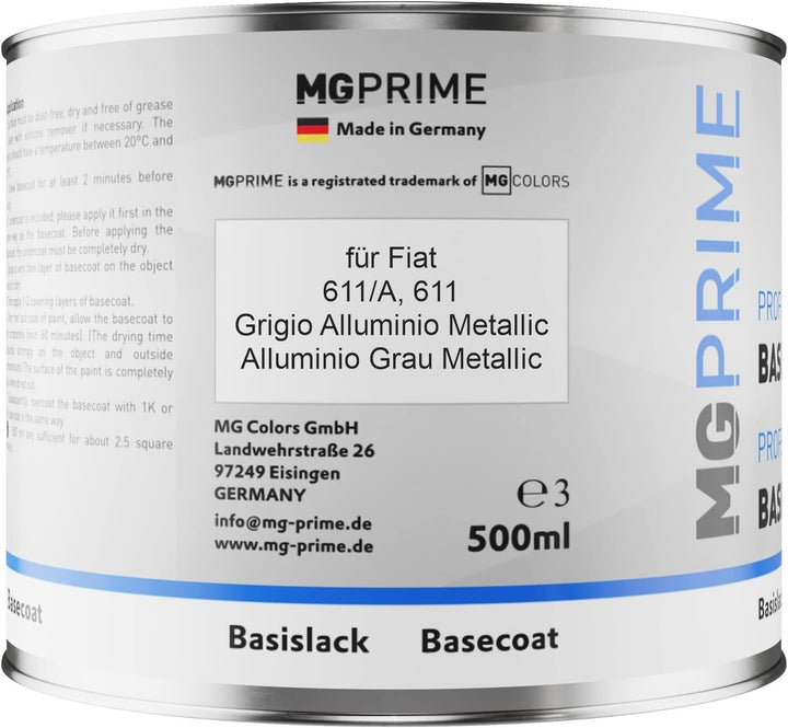 MG PRIME Autolack Dose spritzfertig für Fiat 611/A / 611 Grigio Alluminio Metallic/Alluminio Grau Me
