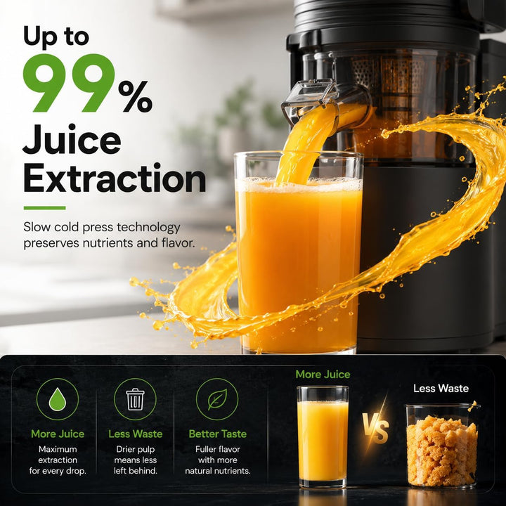 Entsafter Slow Juicer mit 130mm extra grossem Einfüllschacht - Saftpresse für ganzes Obst und Gemüse
