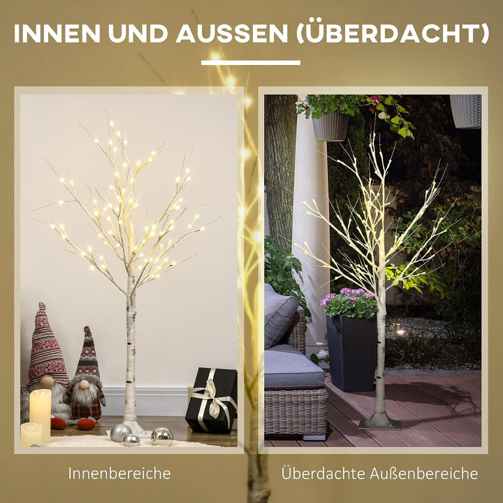 HOMCOM 120 cm Kunstbaum, Weihnachtsbaum Birken mit LED, Kunstbirke, Birkenbaum, Weihnachtsdeko für H