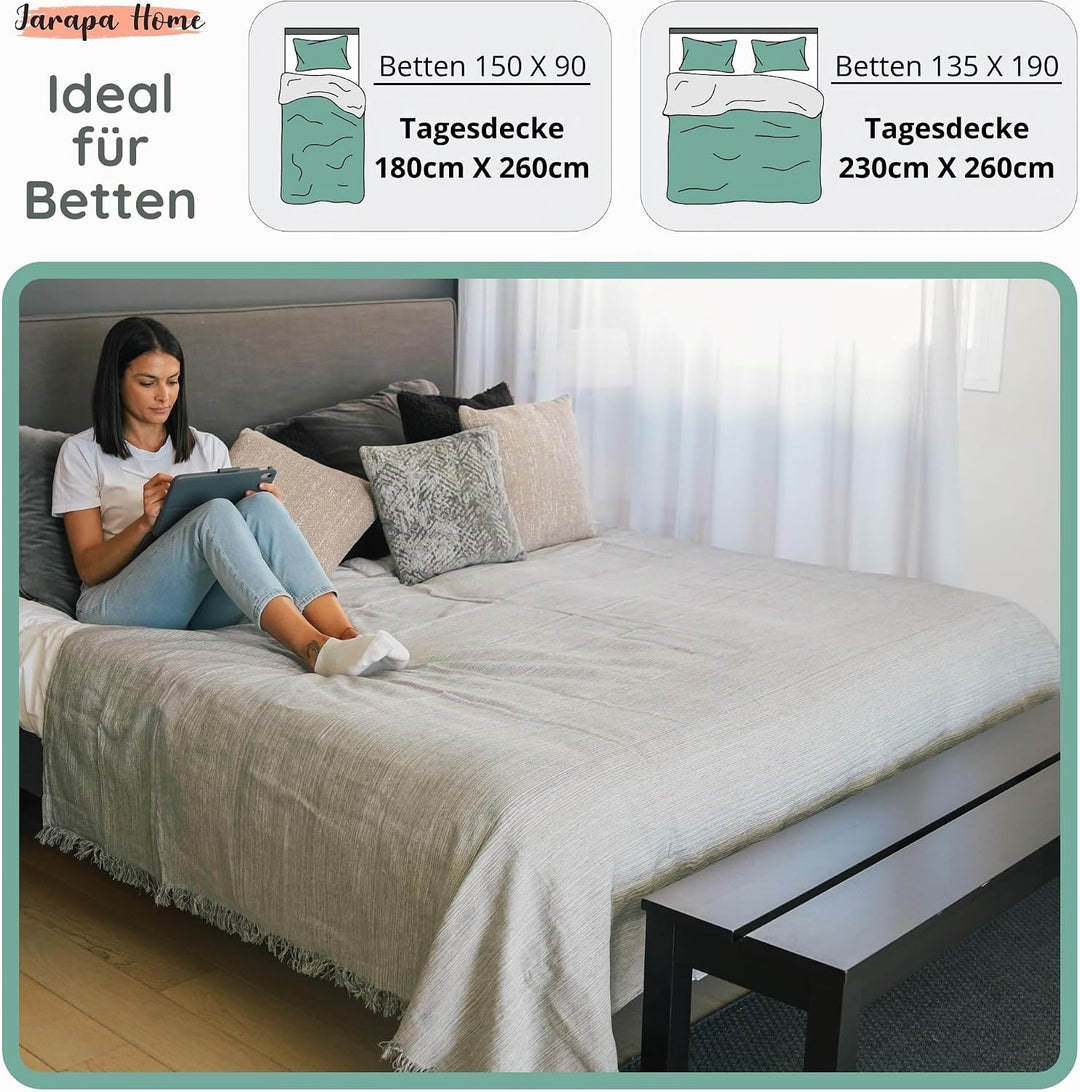 Tagesdecke Baumwolle warm – Decke Sofa Überwurf Bett, Kuscheldecke Plaid Hellgrau 180X260, Hellgrau