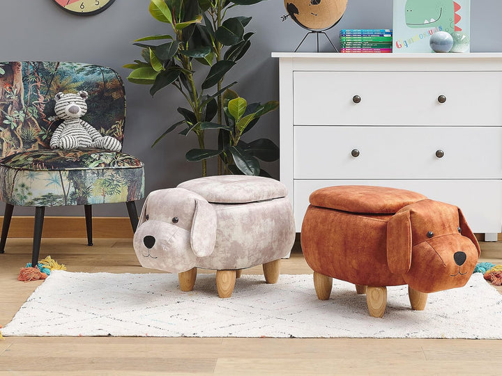 Beliani Hocker für Kinder in Hund-Form beige Samtstoff mit Stauraum Doggy