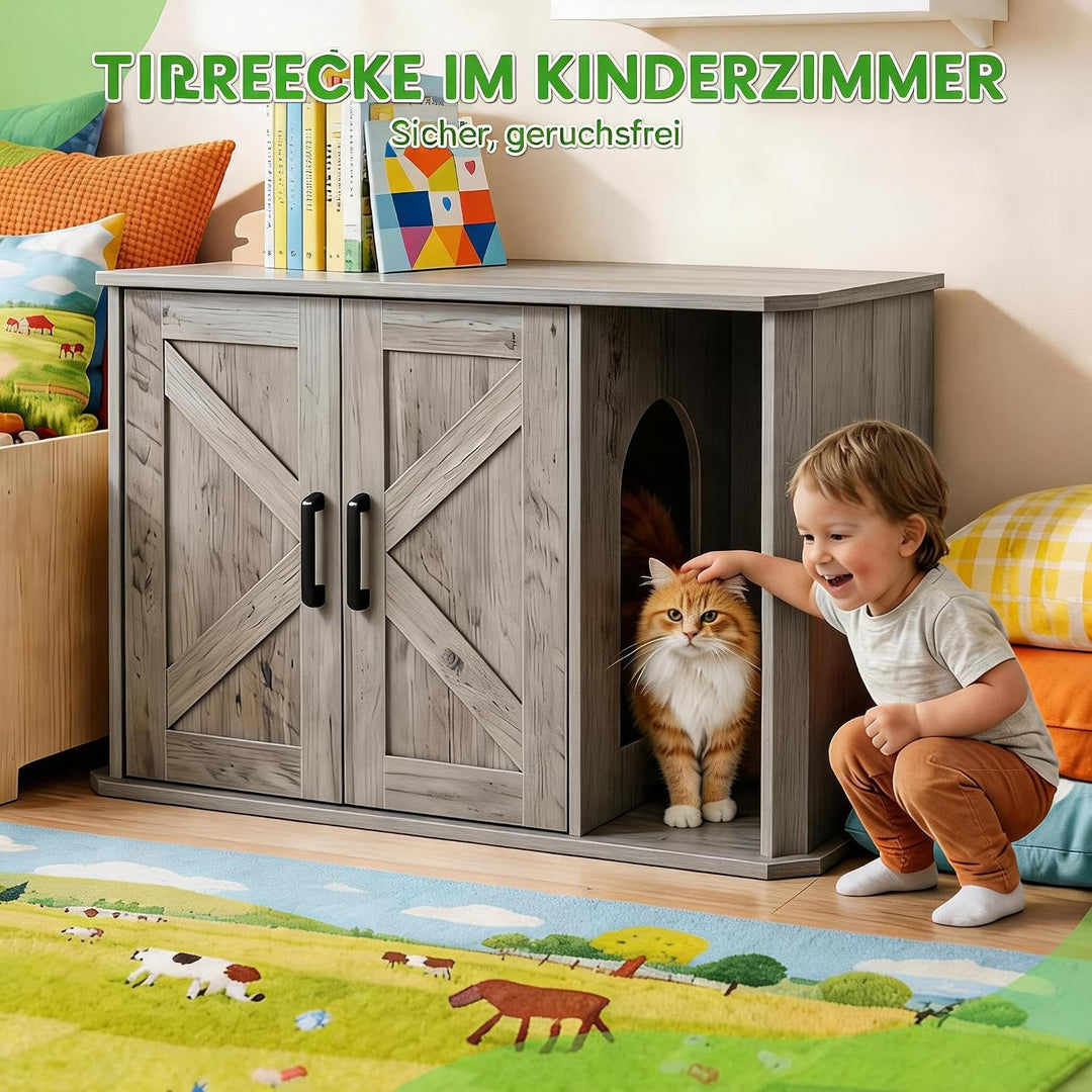 Garvee Graues Haustiermöbel Katzenhaus Einhausung Geruchskontrolle Doppeltür Seiteneingang, Grau