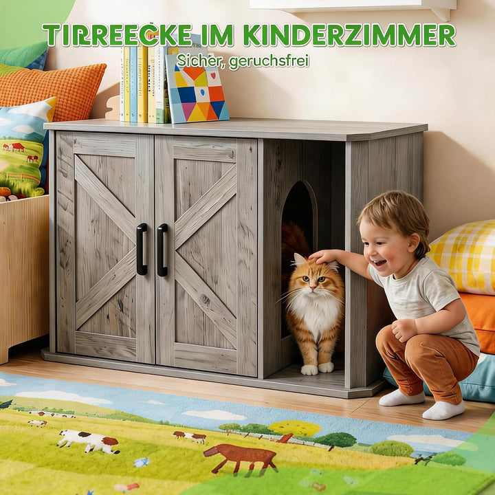 Garvee Graues Haustiermöbel Katzenhaus Einhausung Geruchskontrolle Doppeltür Seiteneingang, Grau