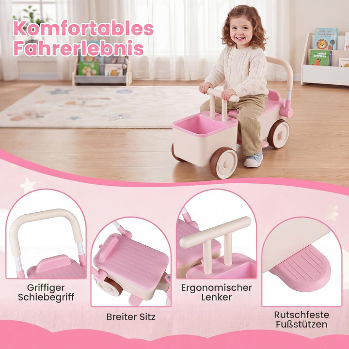 COSTWAY 3 in 1 Lauflernwagen, Schiebe-Zieh-Kinderwagen mit Rollen (Rosa), Rosa