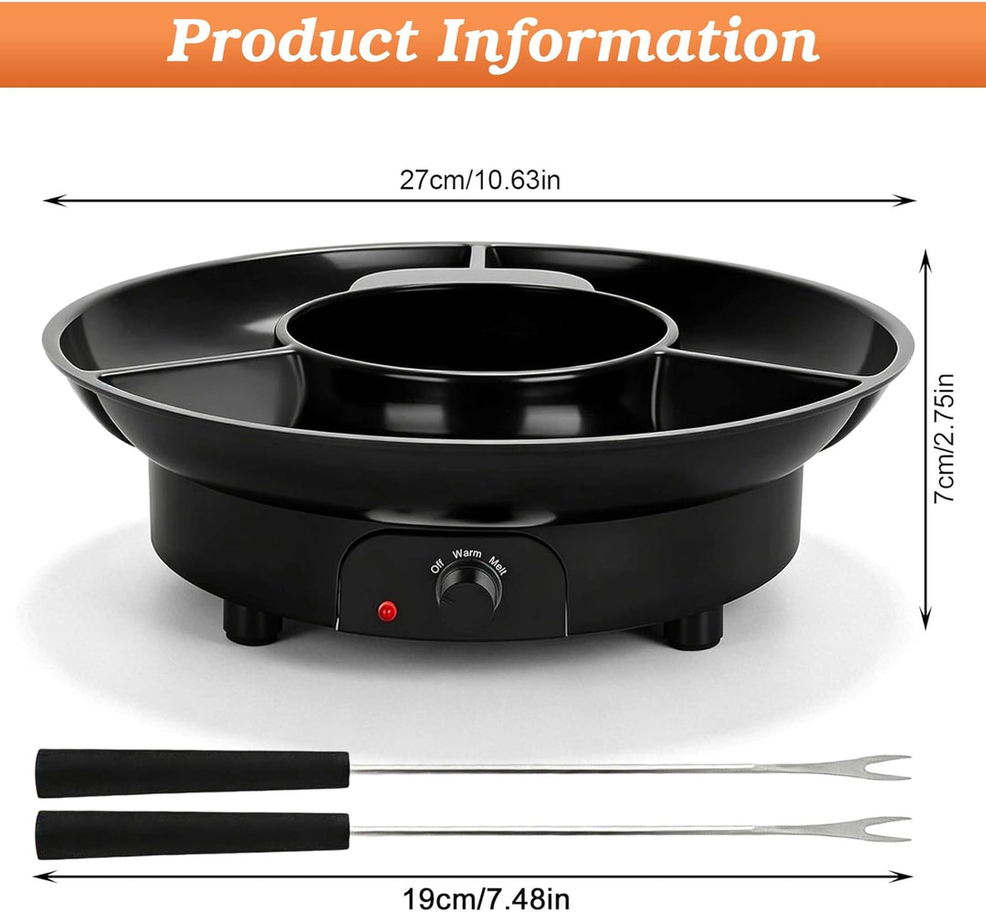 Schokoladen Fondue Elektrisch Set, 280ml Schokoladen Pot mit 2 Temperaturstufen, Servierschale &amp; 2 G
