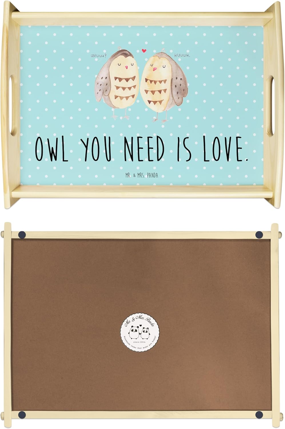 Mr. &amp; Mrs. Panda tablett Holz Eulen Liebe - Geschenk, Eule, betttablett, sofatablett, Sofa, Holztabl