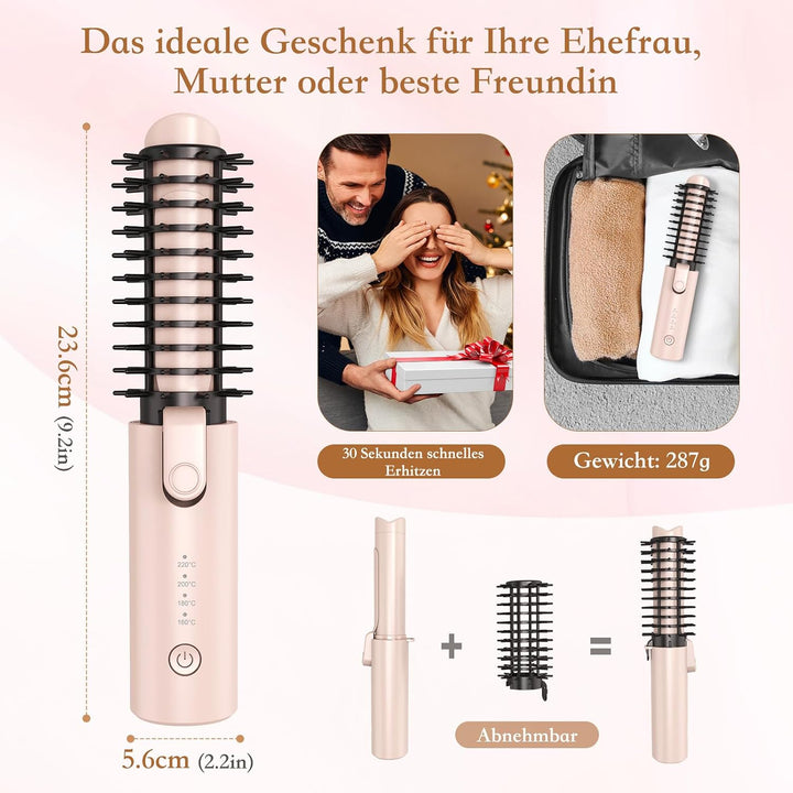 Kabellose Lockenstabbürste, Tragbare Reise Lockenstab, 6800 mAh USB-aufladbare Mini Lockenbürste Sty