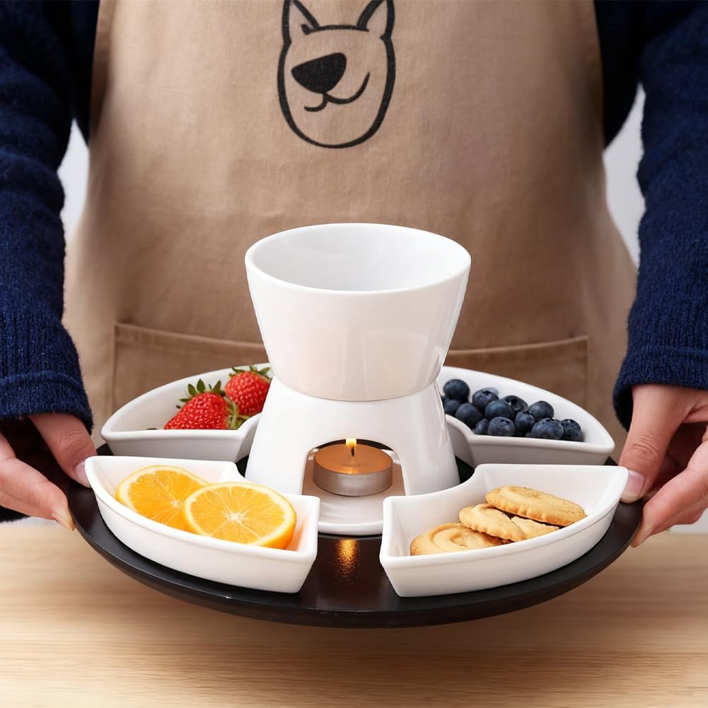 RANJIMA Schokoladen Fondue Set, Keramik Mini Schokofondue Käsefondue Fondue Set mit 4 Keramiktellern