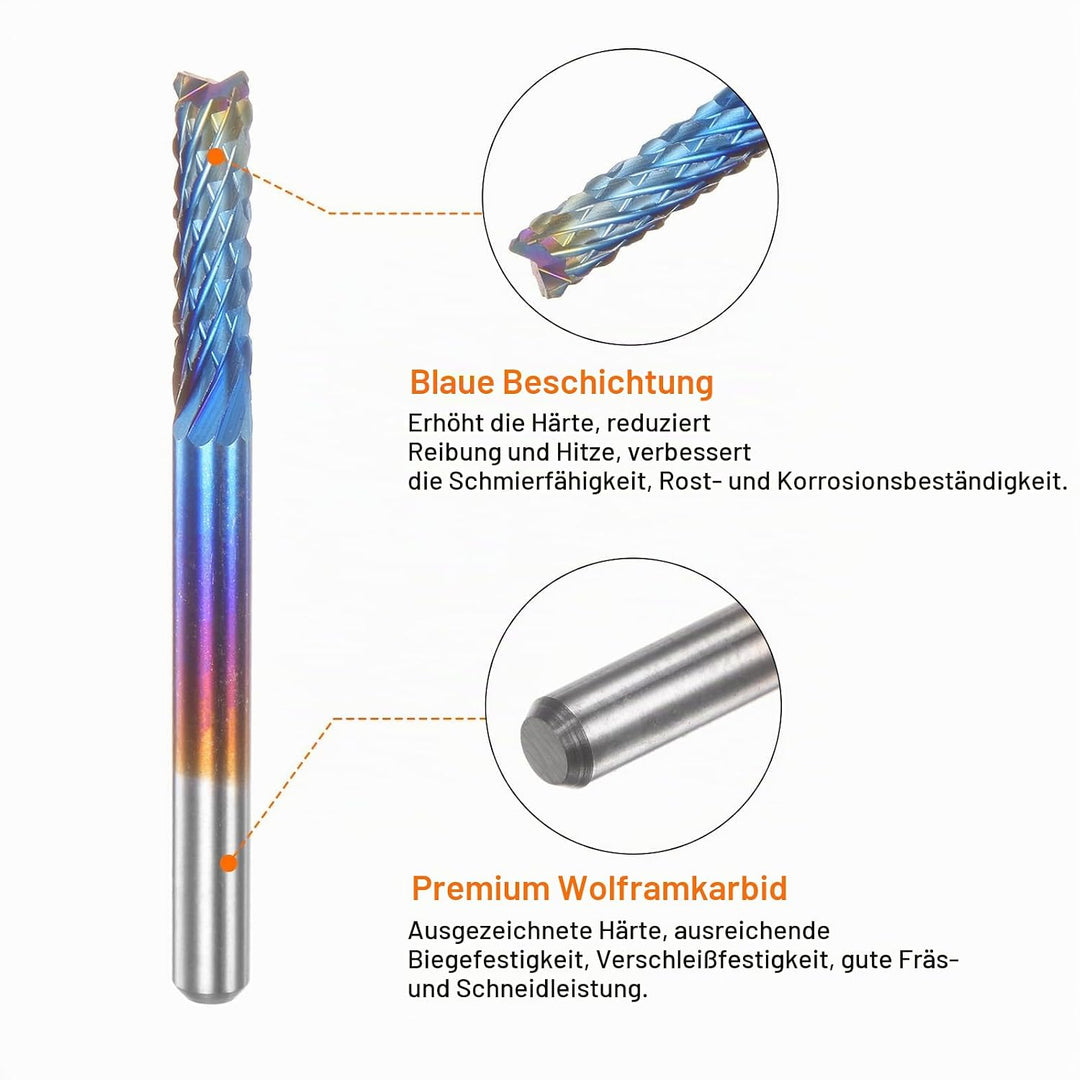 QUARKZMAN 10Stk Ende Fräsen CNC Fräser Bits 1/8" Schaft 3.175mm Blau Beschichtet Wolfram Karbid Fräs