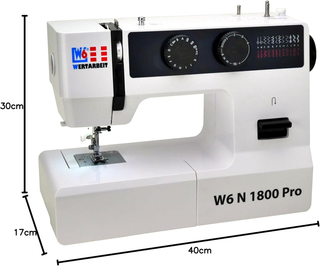 W6 Nähmaschine N 1800 Pro mit 25 Programmen | Freiarm | automatischer Einfädler | CB-Greifer | Knopf
