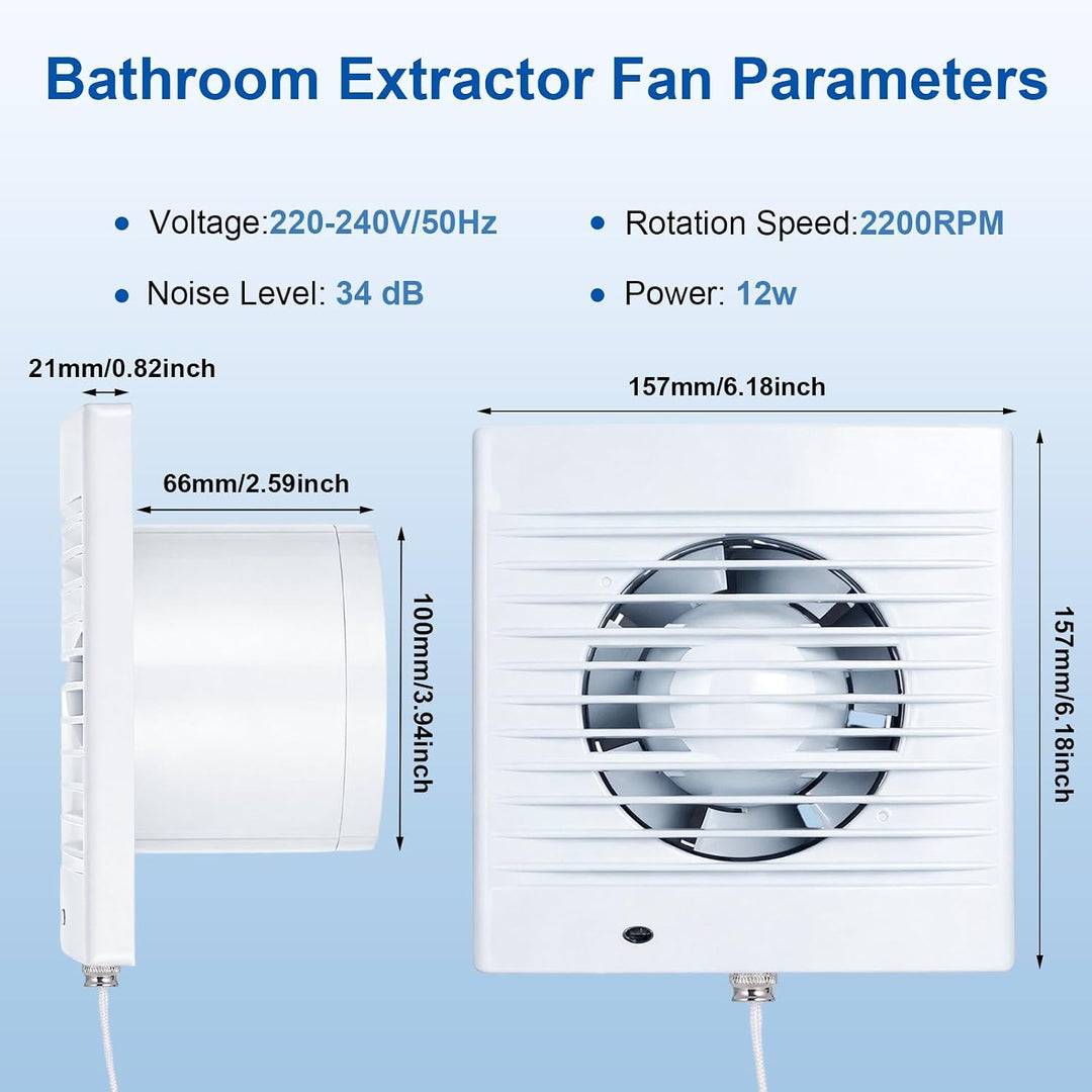 Badlüfter 100mm, 12 W Bad Lüfter, 34 dB Abluftventilator, Badezimmer Lüfter