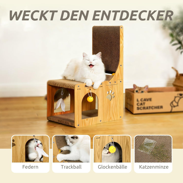 Kratzbrett Katzen Kratzpappe 2 in 1 Katzenkratzbrett für Wand und Ecke Kratz Katzen mit Ballspielzeu