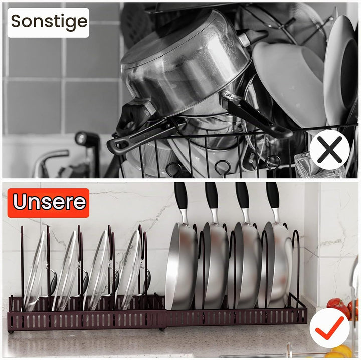 Fousenuk Topfdeckelhalter, Topfdeckel Aufbewahrung mit 10 Verstellbaren Fächern, Küche Pfannen Organ