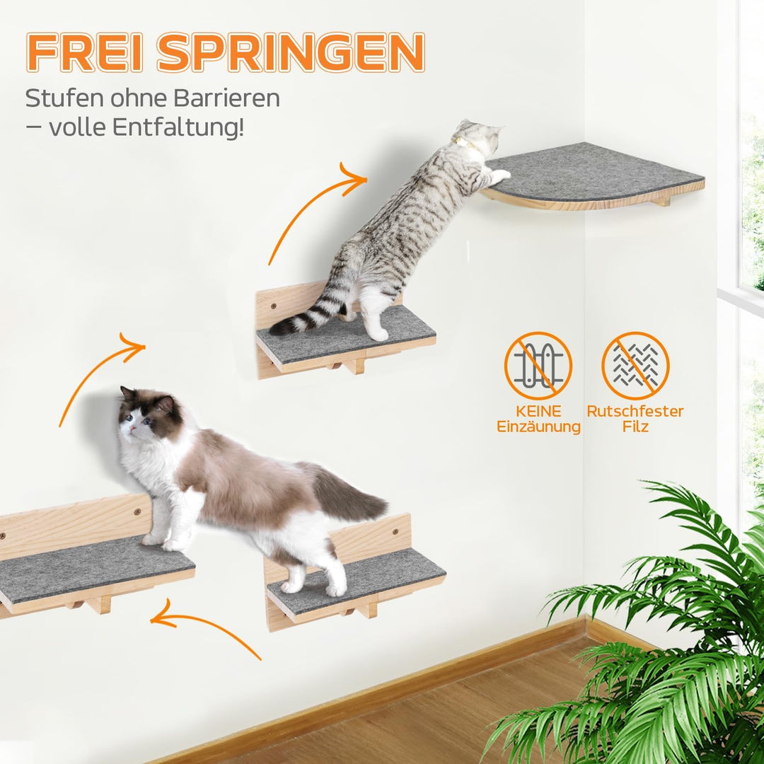 Kletterwand Katzen Katzentreppe Wand 4er-Set Katzen Kletterwand Set Stabiler Katzenwand Naturholz Ka