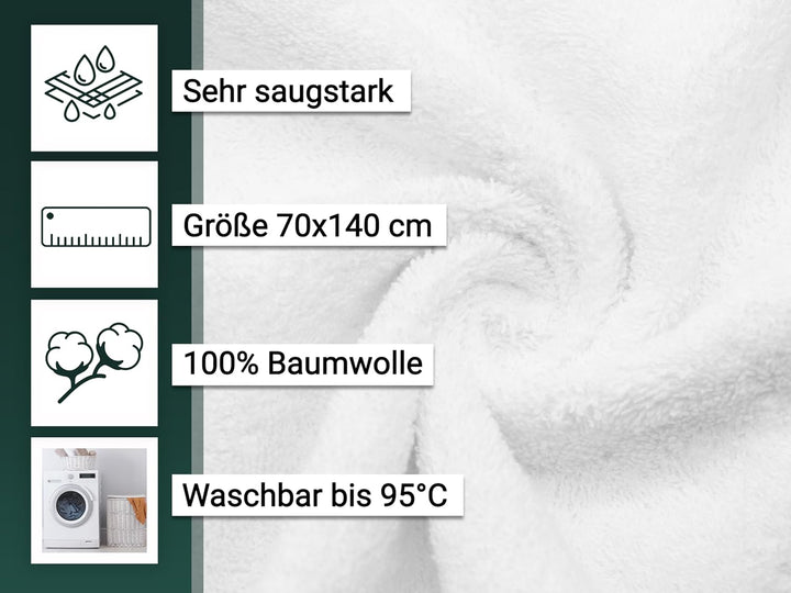 ZOLLNER 5er Set Duschtücher, Badehandtücher, 70x140 cm, Baumwolle, weiss Weiss 5er Set, Weiss 5er Se