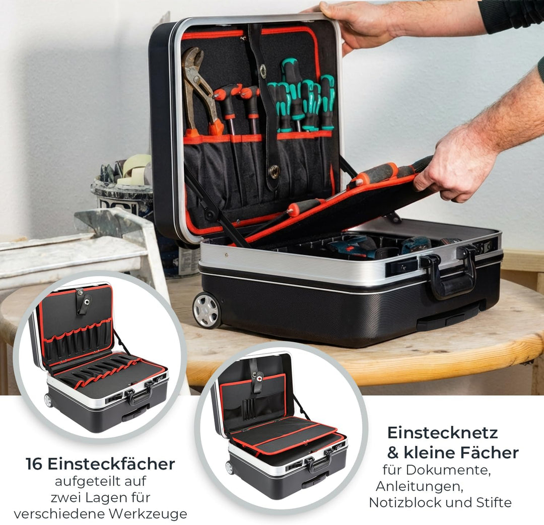 HMF 15602-02 Werkzeugtrolley leer, Werkzeugkoffer aus ABS-Kunststoff mit Rollen | 47 x 40 x 24,5 cm,