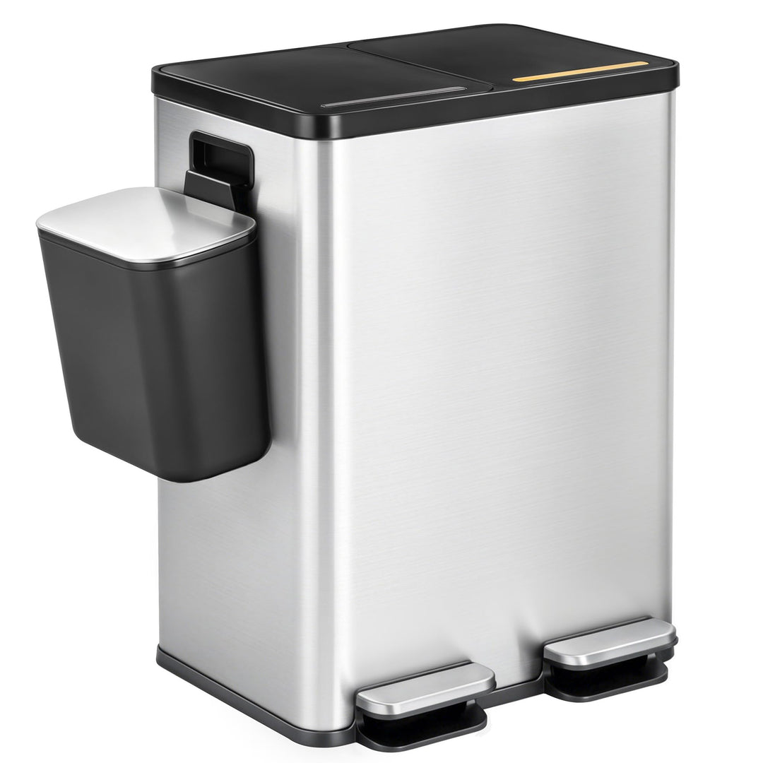Hzuaneri Mülleimer Küche, 2 x 30 L+7 L, Mülltrennsystem 2 Fächer mit 7 L Komposteimer, Abfalleimer m