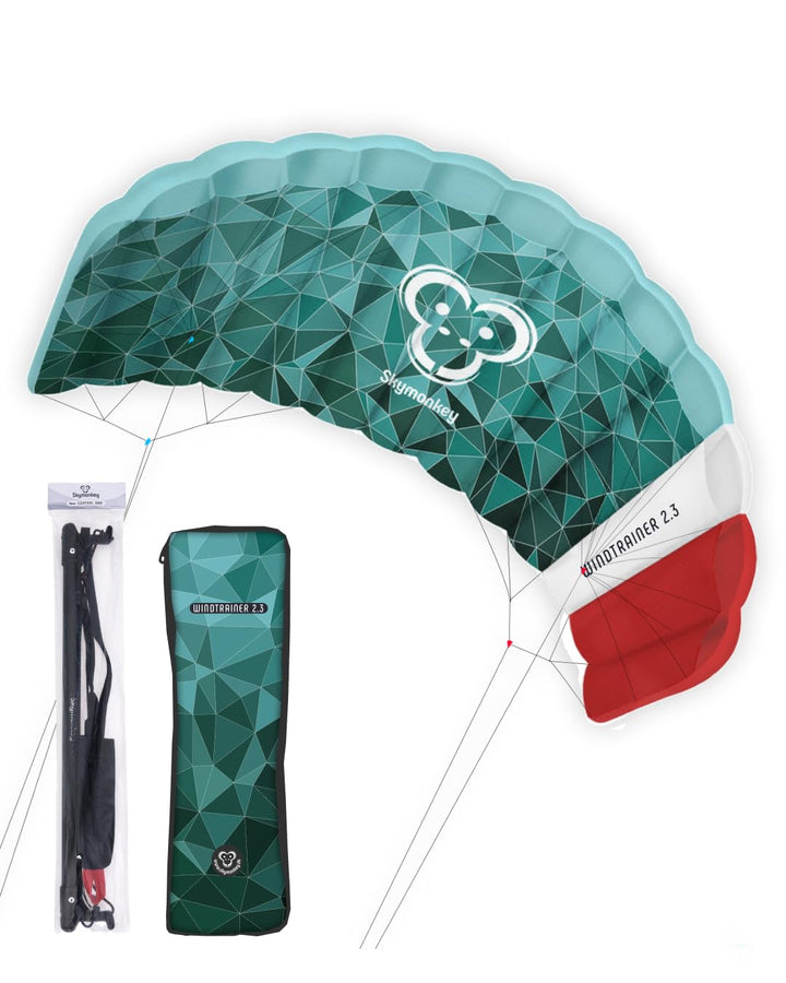 Skymonkey Windtrainer, Trainer-Kite / 4-Leiner Lenkmatte inkl. Trainerbar, Ready 2 Fly, mit 230 cm o