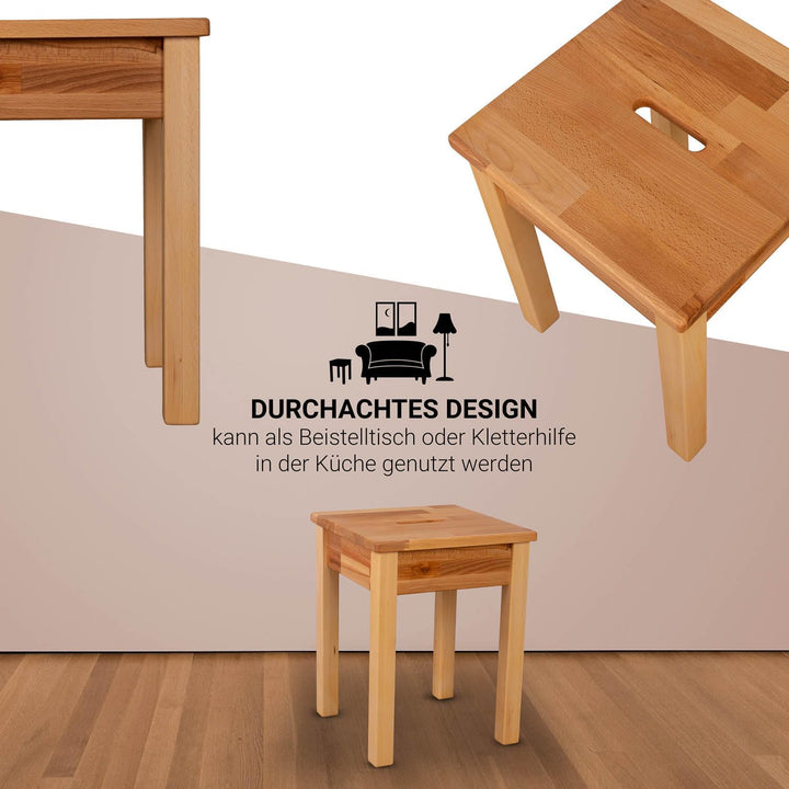 Staboos massiv Holzhocker Doc mit Eingriff bis 150 kg - Buche Sitzhocker aus Holz - Kernbuche Natur