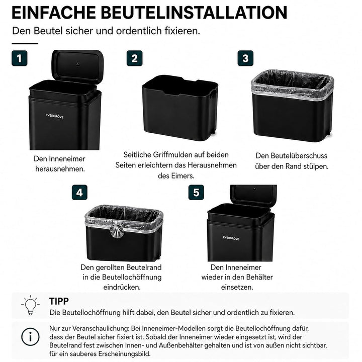 EverGrove Recycling 50L Edelstahl-Mülleimer mit Fusspedal (Schwarz Nr. 2), Schwarz Nr. 2