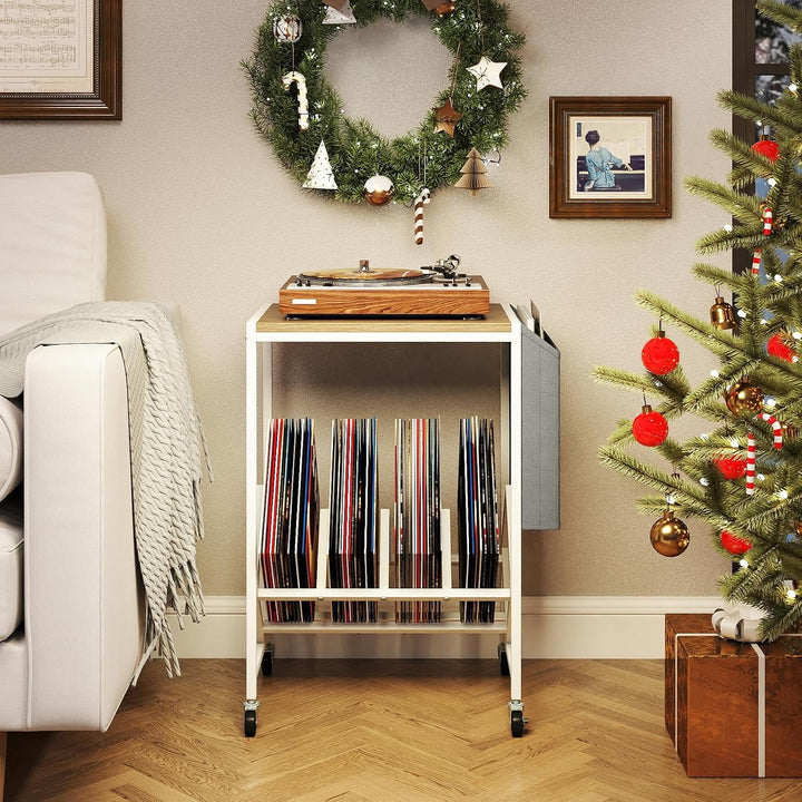GIANTEX Plattenspieler-Ständer, mobiles Schallplattentisch mit Vinylaufbewahrung &amp; Zeitschriftenhalt