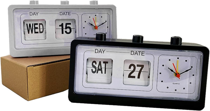 Manueller Sprungkalender Wecker, Stille Retro -Desktop -Uhr mit Datum und Tag, Plastikstudienraum Ti