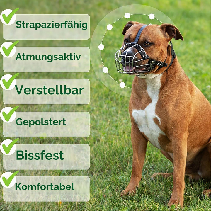 BRONZEDOG Maulkorb für Hunde, Metallmaske, für Amstaff, Pitbull, verstellbare Lederriemen für grosse