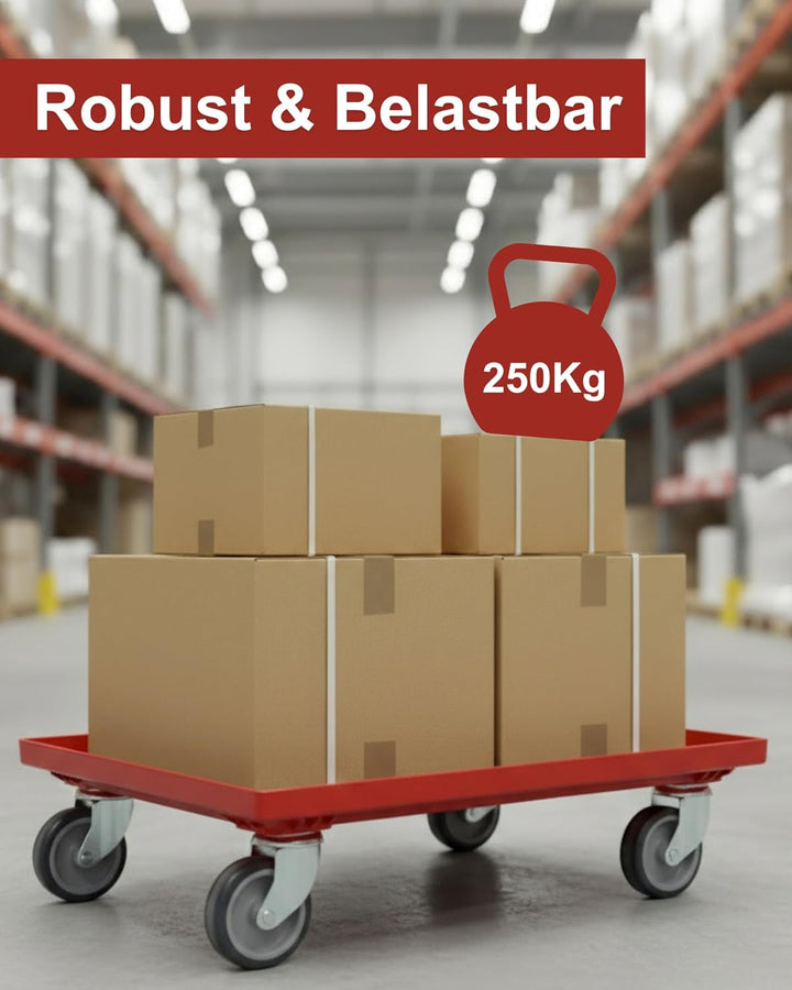 Transportroller Kunststoff 60x40 cm mit 4 Leichtlauf-Lenkrollen (Rot), Rot