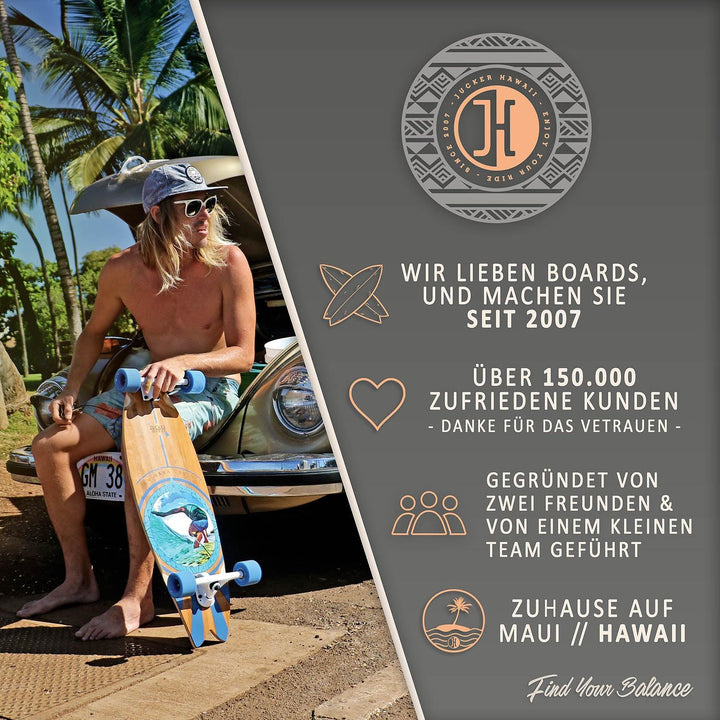 JUCKER HAWAII Balance Boards - Trick &amp; Surf Balanceboard (100% Echtholz) mit extra rutschfester Ober