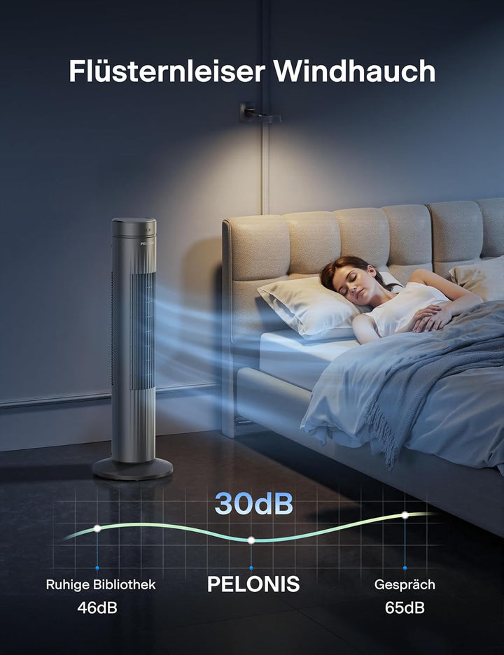 Pelonis Sehr Leiser Turmventilator, Ventilator mit Fernbedienung Kühlung, 3 Geschwindigkeiten, Tower