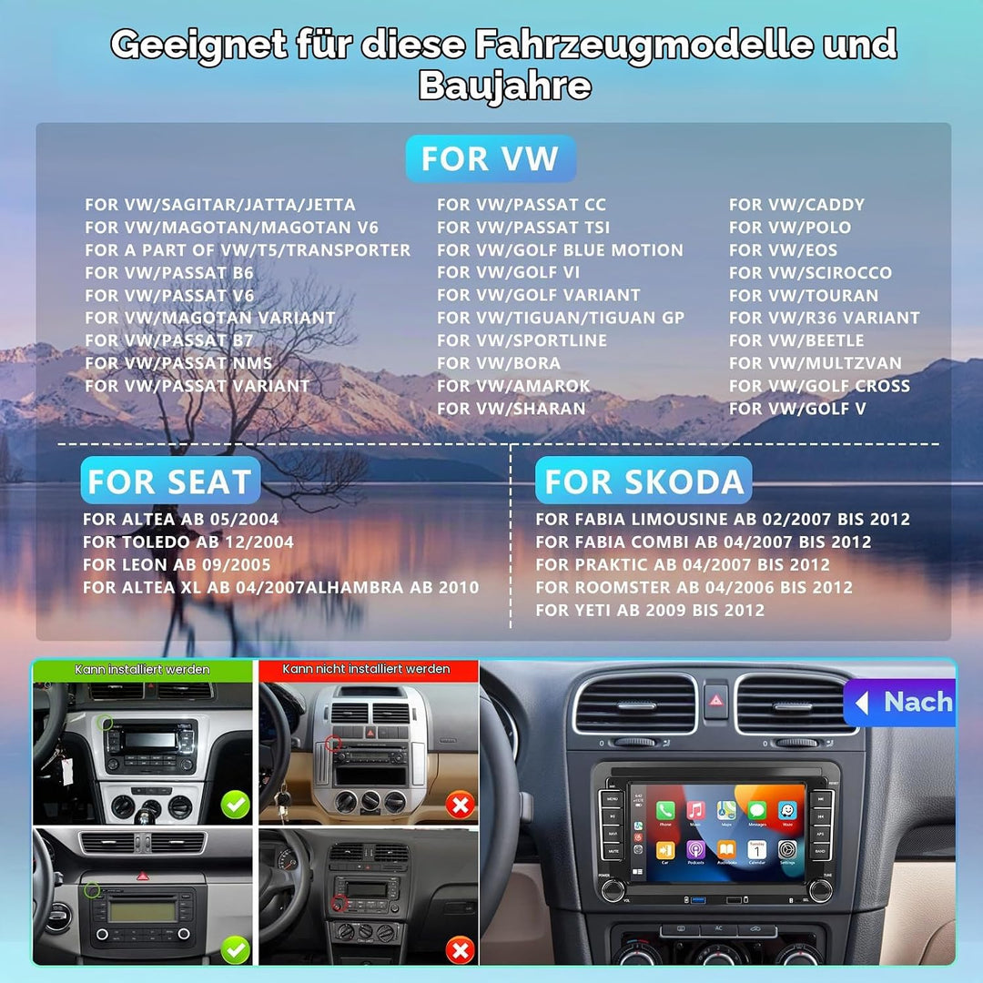 DAB Carplay Autoradio für VW Golf Tiguan Touran Passat Polo Skoda Caddy Seat, 2+64G Kabellosem Andro