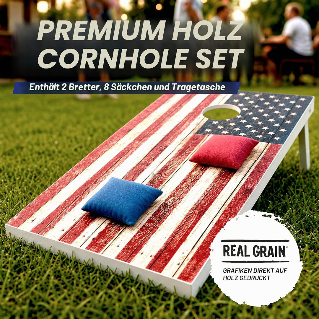 GoSports Klassisches Cornhole Set - Enthält 8 Sitzsäcke, Reiseetui und Spielregeln (Stilwahl) Amerik