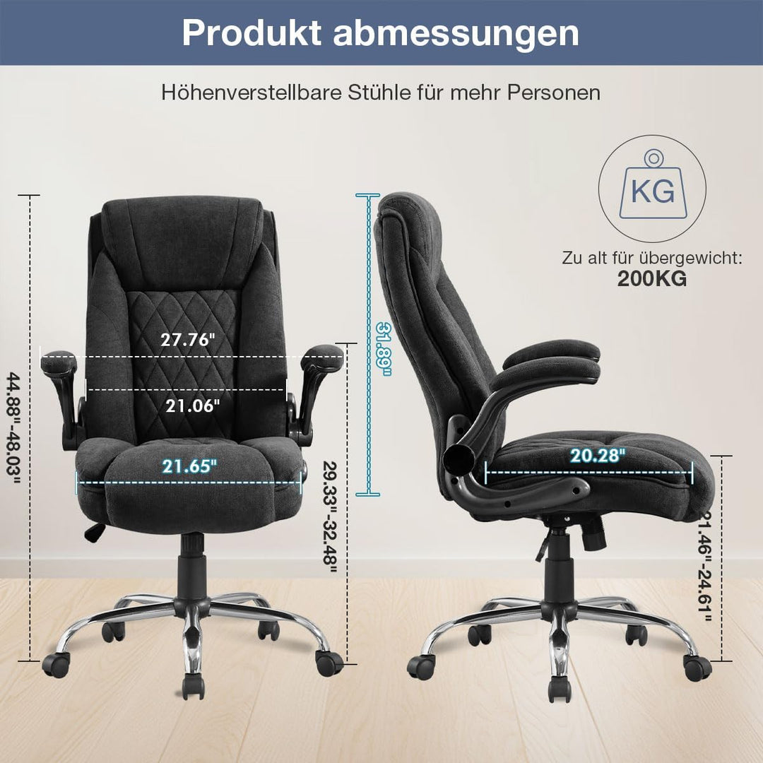 Bosmiller Ergonomischer Bürostuhl 180KG Verstellbare Schreibtischstuhl mit Hoher Rückenlehne und Bre
