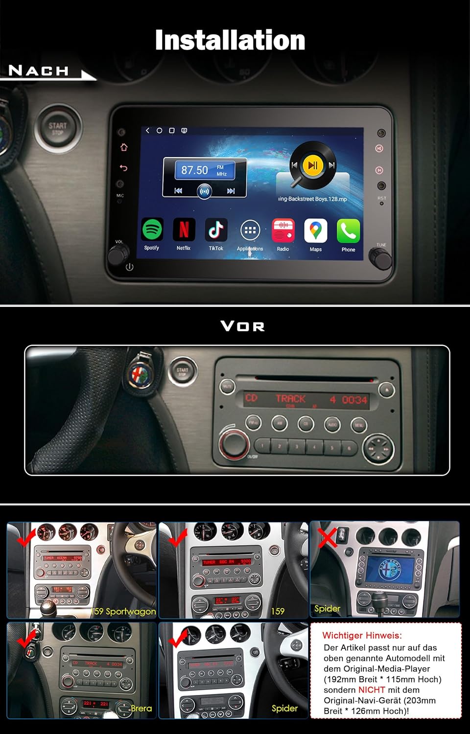 Erisin 7 Zoll Android 14 Autoradio mit CD Player Für Alfa Romeo Mito 2008-2019 GPS Navigation mit Bl