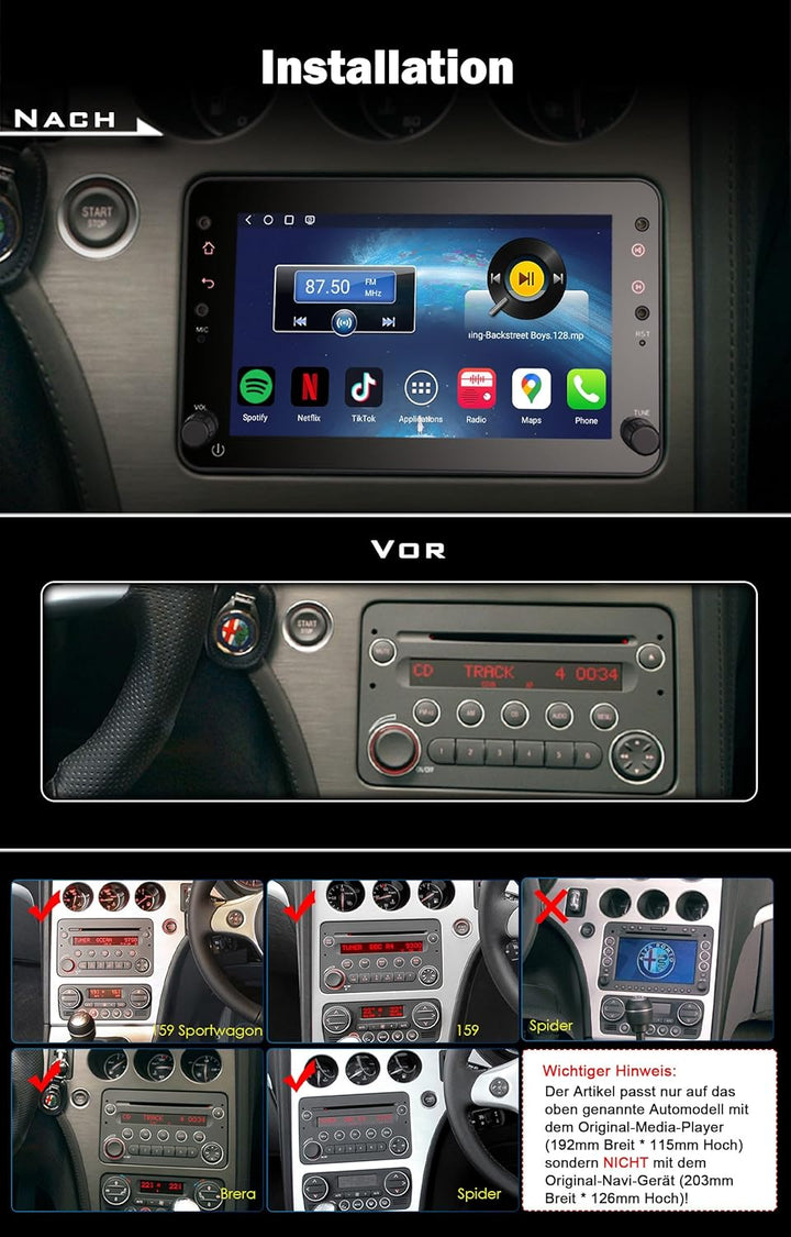 Erisin 7 Zoll Android 14 Autoradio mit CD Player Für Alfa Romeo Mito 2008-2019 GPS Navigation mit Bl