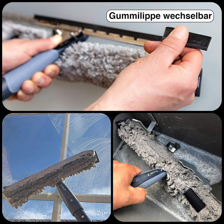 FenWi Profi Kombi Fensterwischer 35/40cm mit Fensterabzieher &amp; Einwascher Microfaser-Wischbezug und