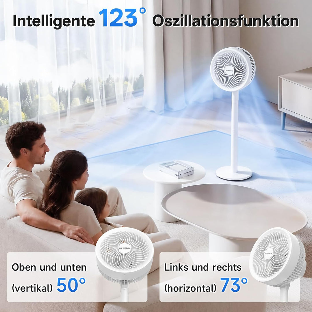 WOWDSGN Leiser Standventilator, Hochleistungs Luftzirkulator Ventilator mit 5 Flügeln, 4-fach höhenv