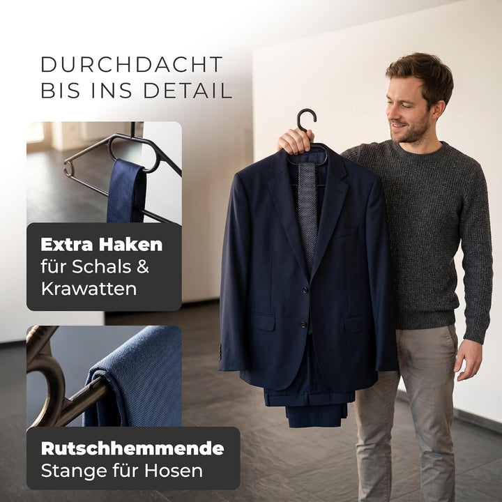 Novaliv 100 Kleiderbügel schwarz | 360° drehbarer Haken | Anti-Rutsch-Rillen | für Hemden Blusen Röc